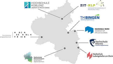 Karte des Bundeslands Rheinland-Pfalz mit den Partnern des ZIT-RLP