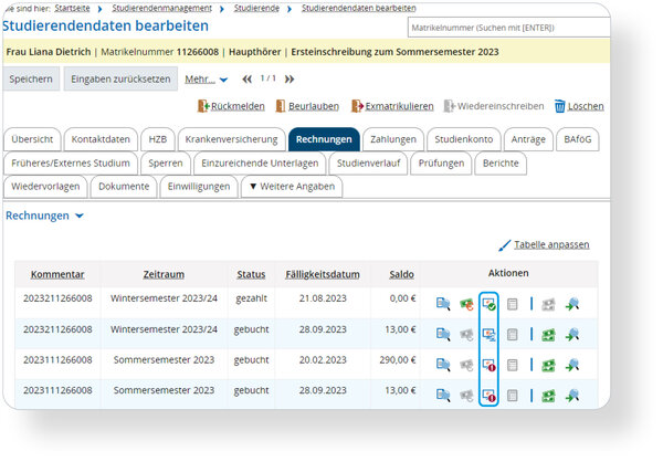 Studierenden können Rechnungen problemlos über die neu gestaltete Oberfläche einsehen und bearbeiten..