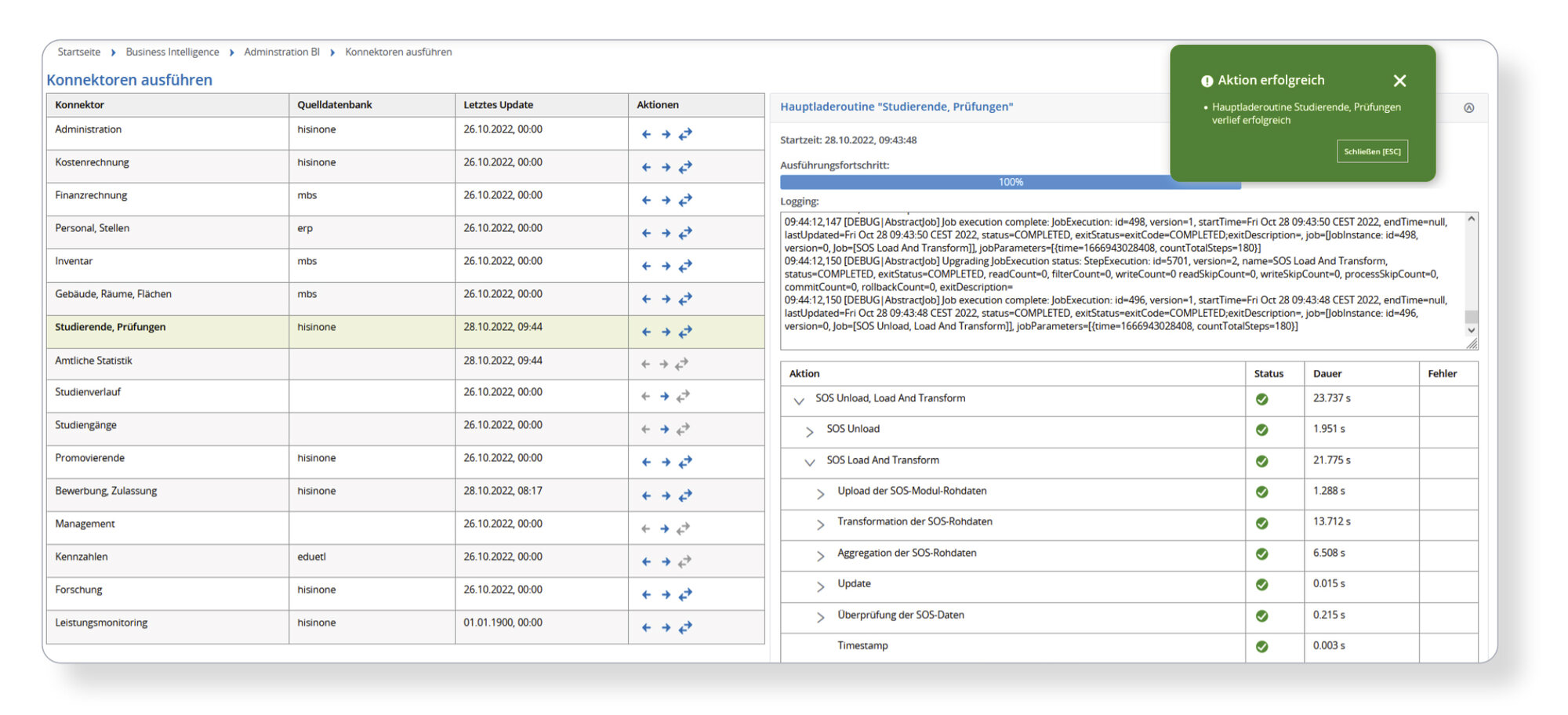 Das Bild zeigt in der HISinOne-Business Intelligence abgelegte Konfigurationsdaten, auf denen die neue Komponentenverwaltung basiert.