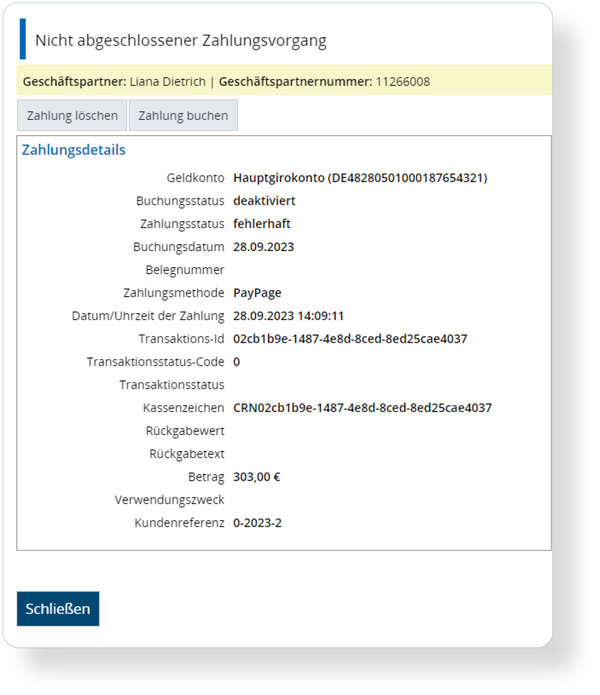 Nicht abgeschlossene Zahlungsvorgänge können nun mit umfassenden Zahlungsdetails eingesehen werden.