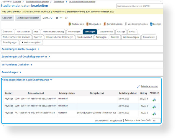 Seit dem neuen Release kann durch die erweiterte E-Payment-Schnittstelle Einsicht in Zahlungen gewährt werden.