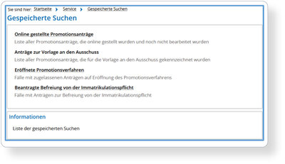 Abbildung gespeicherter Suchen nach Promotionsanträgen