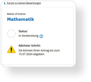 Detailansicht eines Bewerbungsstatus, hier für Mathematik 