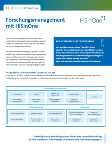 Foto des Factsheet zum Forschungsmanagement mit HISinOne