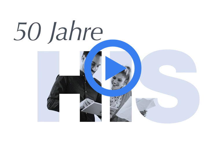 Video Teaser Button welcher 50 Jahre HIS zeigt