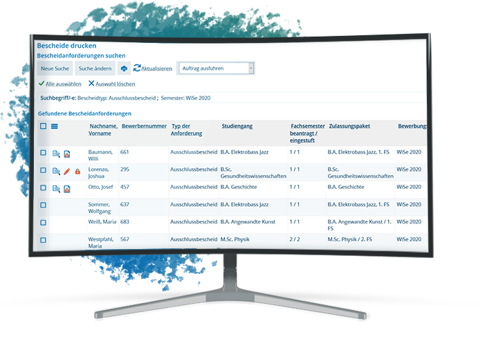 Bild eines Computer Monitors, welcher das Bescheidmanagement darstellt