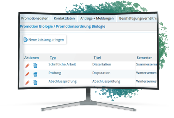 Abbildung eines Computer Monitors, welcher die Erfassung von Leistungen zeigt