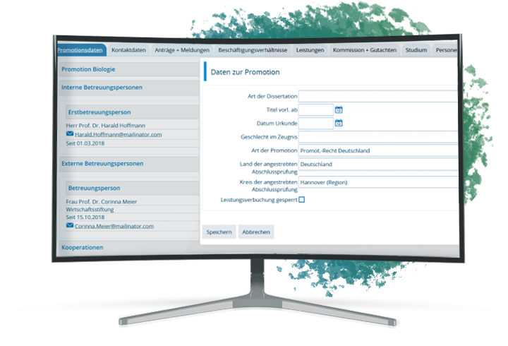 Abbildung eines Computer Monitors, welcher die Verwaltung von Promotionen zeigt