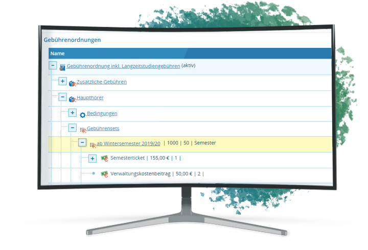 Abbildung eines Computer Monitors, welcher eine Übersicht über die Gebühren zeigt