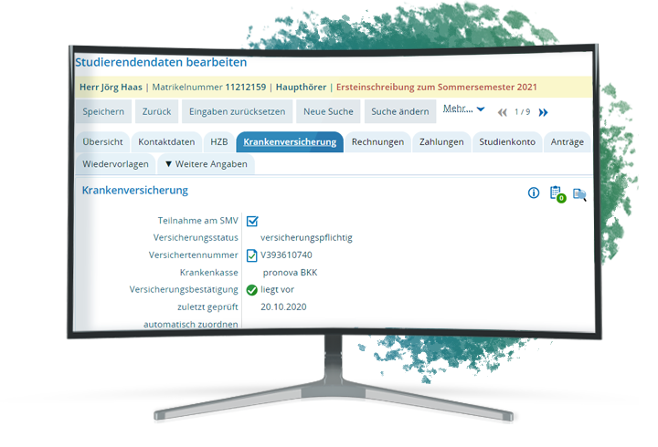 Abbildung eines Computer Monitors, welcher die studentische Krankenversicherung abbildet