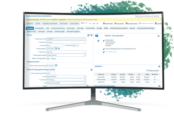 Abbildung eines Computer Monitors, welcher die umfangreiche Datenverwaltung darstellt