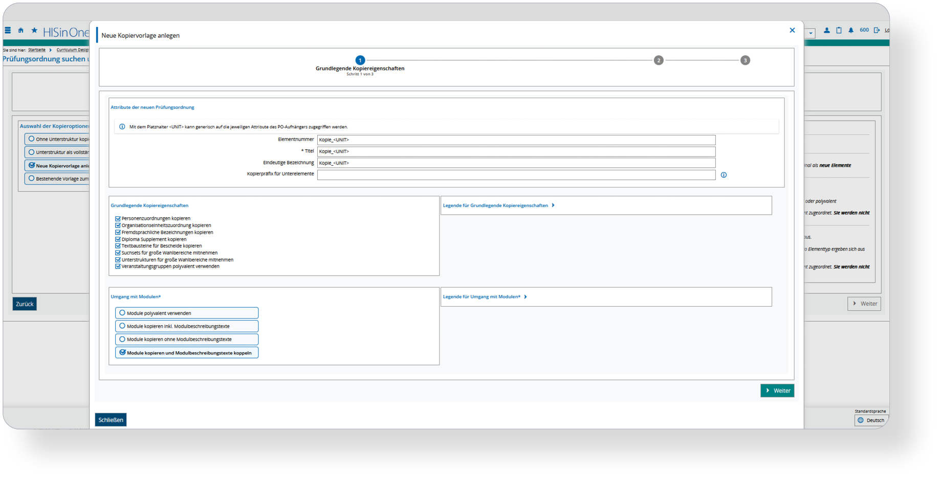 Das Kopieren von Prüfungsordnungen wird erleichtert, indem studiengangspezifische Module und die vielseitige Verwendung von Prüfungen berücksichtigt werden. Dies ermöglicht eine präzisere Abbildung von Prüfungsordnungen und erleichtert die Verwaltung